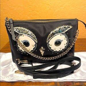 Kate Spade Black Nylon & Leather Owl Crossbody or Shoulder Bag Like New!